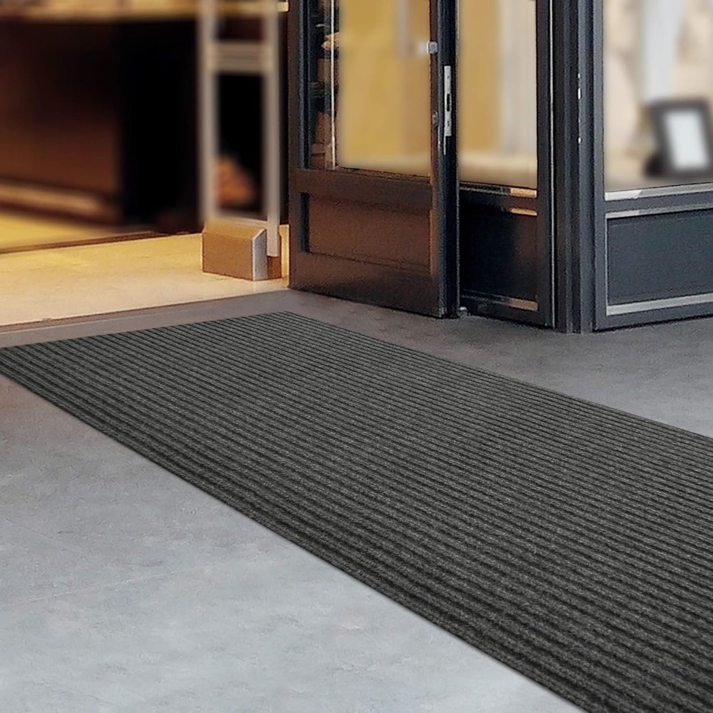 iCustomRug Spartan Weather Warrior Duty Indoor/Outdoor Utility Ribbed in 3ft,4ft,6ft Widths 70 Custom Sizes with Natural Non-Slip Rubber Backing 4'X30' in Charcoal