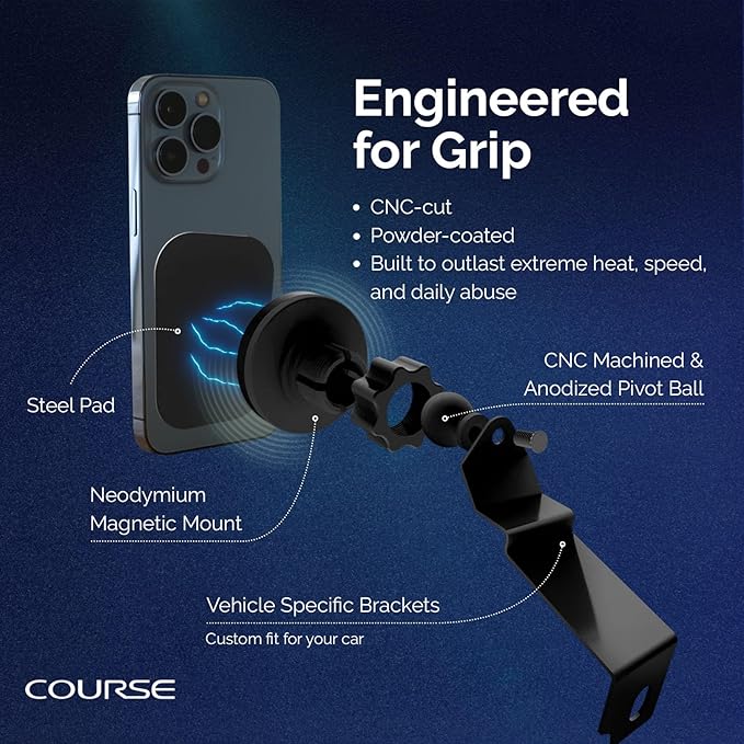 Course Motorsports Direct Fit Magnetic Phone Mount | Jeep Grand Cherokee Phone Holder | Magnetic Phone Holder | MagSafe Compatible | Compatible with Jeep Grand Cherokee WK2 (2011-2022)