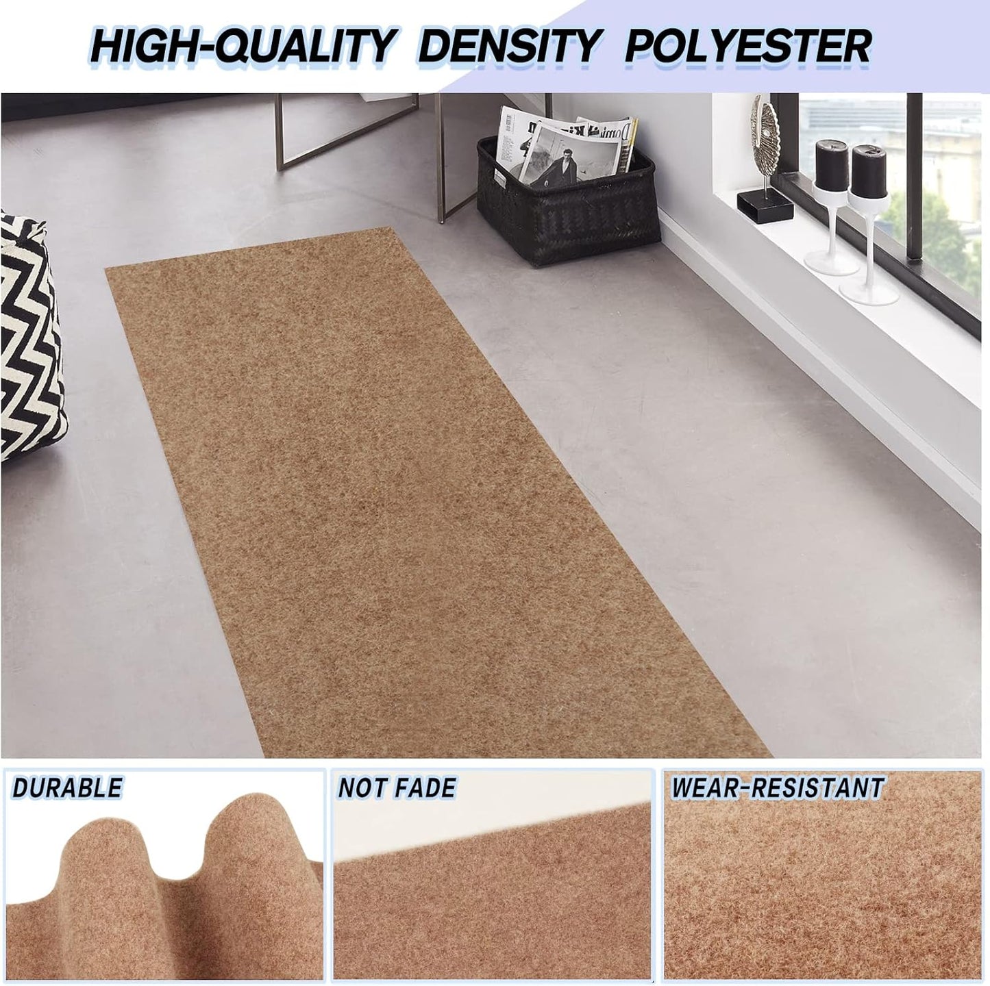 Custom Size Backed Non-Slip Area Rugs Runner, Easy Clean, Waterproof Runner Rugs for Hallway Entryway, Kitchen, Laundry, 2FT x 34FT, Beige
