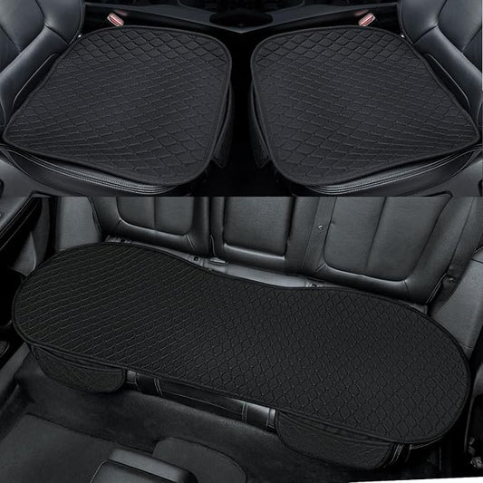 Linen Car Seat Covers, Black Back Seat Cover for Cars Include 1 Pair Front Car Seat Cover Protectors with Breathable Linen and Non-Slip Bottom Universal Fits SUVs,Cars,Sedans (Black)