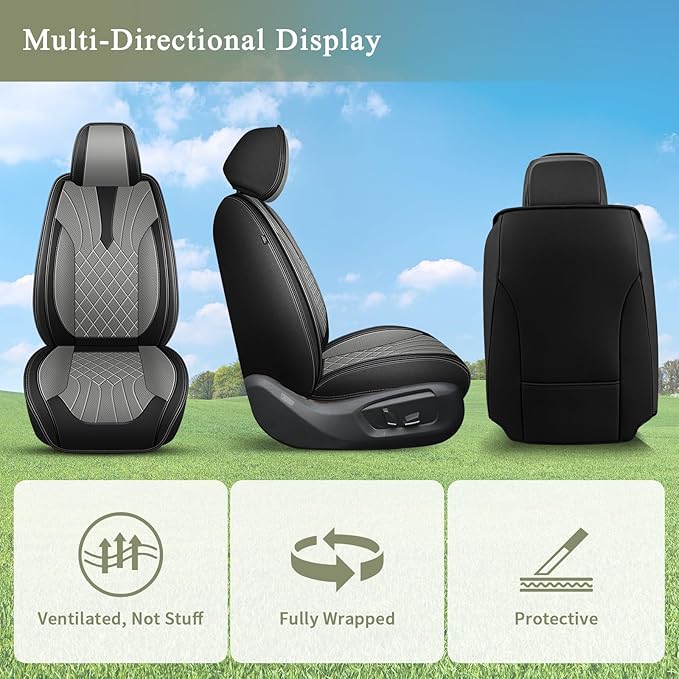 Front Pair Car Seat Covers for Subaru Outback SUV 2010-2025 2026 - Breathable Perforated Leather Seat Cover - for Subaru Outback Accessories - Black&Grey