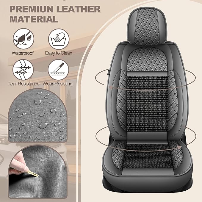 TTX LIGHTING for Chevy Tahoe 2011-2026 Car Seat Covers, Breathable Ice Silk & Leather Seat Protector, Cool & Anti-Sweat for Long Driving, Airbag Compatible, 2 Front Seats (Black&Gray)