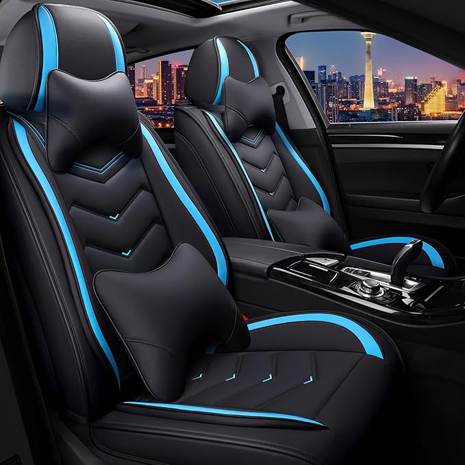 CTDS Car Seat Covers for Chevy Malibu 2000-2026, Stylish Sport Seat Cover, Premium Nappa Leather Car Seat Cover. Automobile Seat Covers Sets.(Luxury 2 Seats/Black Blue)