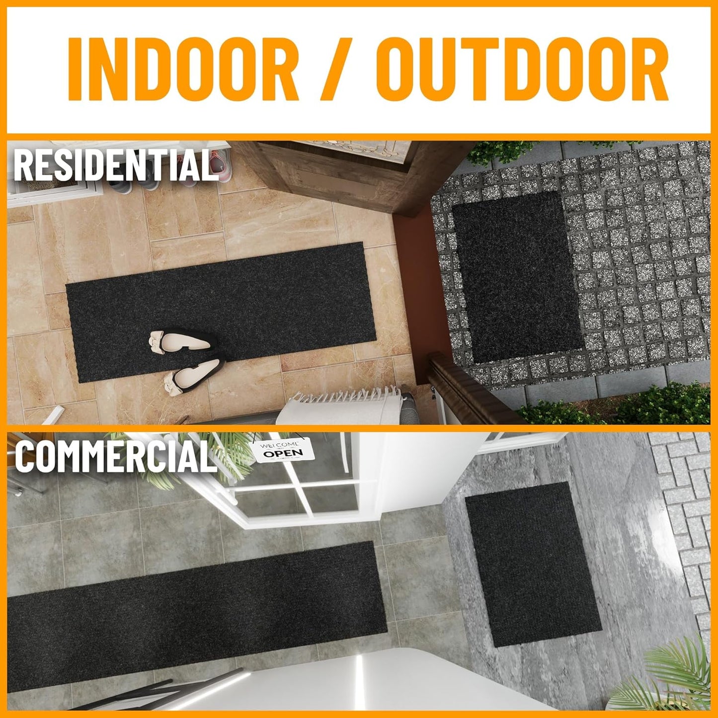 Ottomanson 2'7" x 24' Hallway Runner with Scraper Pile - Extra Durable Non-Slip Rug Mat for Indoor & Outdoor Use - Ideal for Kitchen, Entryway & Garage - High-Traffic Carpet, Black