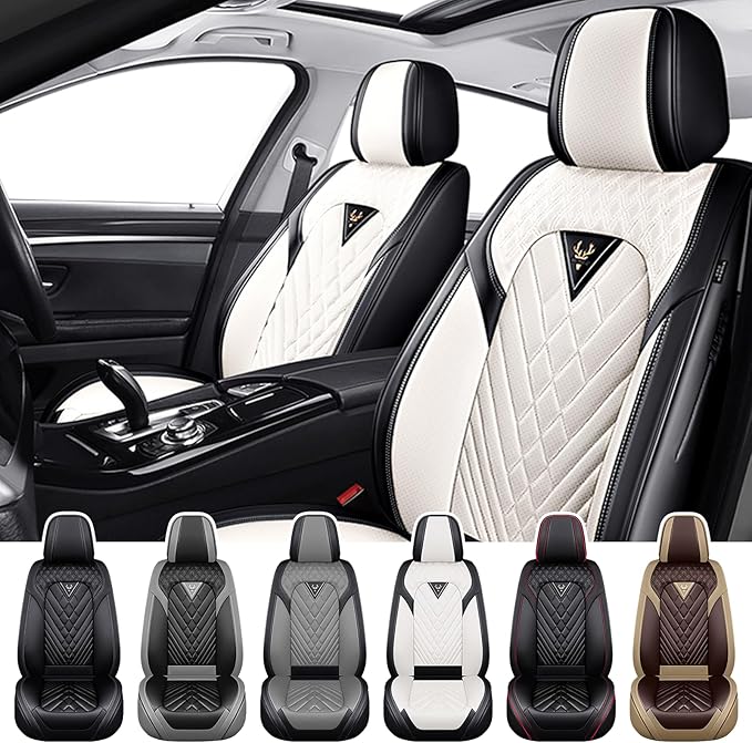 Truck Seat Covers for Chevy Silverado 1500 2007-2026, Waterproof Premium Leather Full Coverage Car Seat Cover, Muscle Sport Style Auto Interior Seat Cover Sets (Front Set/Black White)