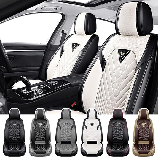 Truck Seat Covers for GMC Sierra 1500 2007-2026, Waterproof Premium Leather Full Coverage Car Seat Cover, Muscle Sport Style Auto Interior Seat Cover Sets (Front Set/Black White)