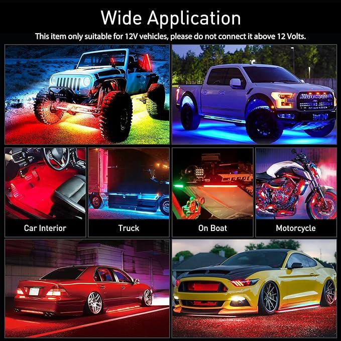 Nilight 4Pcs Car Underglow Neon Accent Strip Lights 256 LEDs RGBIC Multi Color DIY Sound Active Function Music Mode with APP Control and Remote Control Underbody Light Strips, 2 Years Warranty
