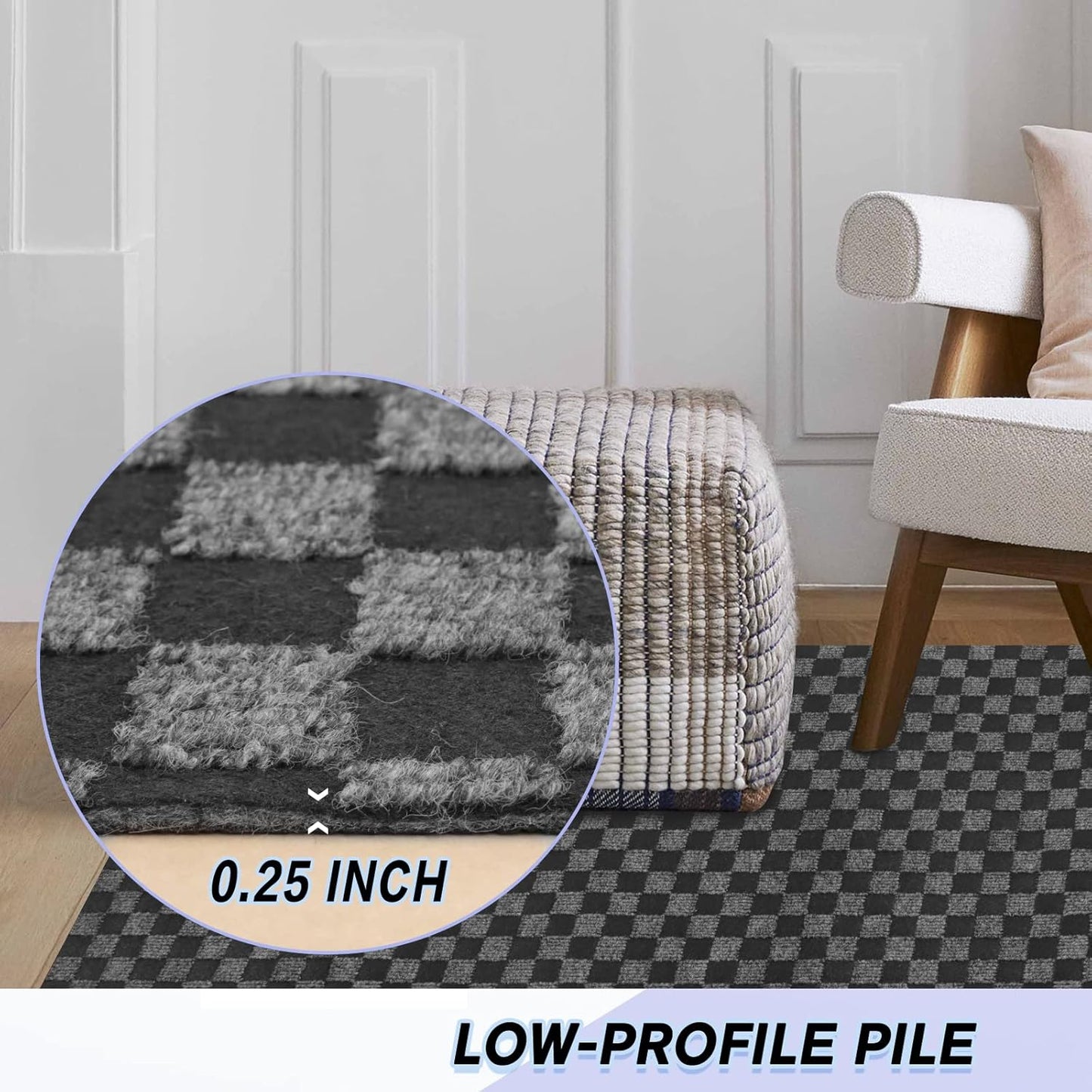 Custom Size Backed Non-Slip Area Rugs Runner, Easy Clean, Waterproof Runner Rugs for Hallway Entryway, Kitchen, Laundry, 2FT x 69FT, Gray Checkered