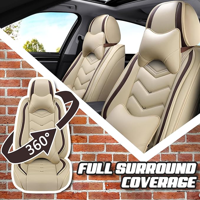 Car Seat Covers for Cadillac CTS 2003-2019, Premium Nappa Leather Car Seat Cover, Stylish Sport Seat Covers， Automobile Seat Cover Sets.(Luxury 5 Seats/Beige)