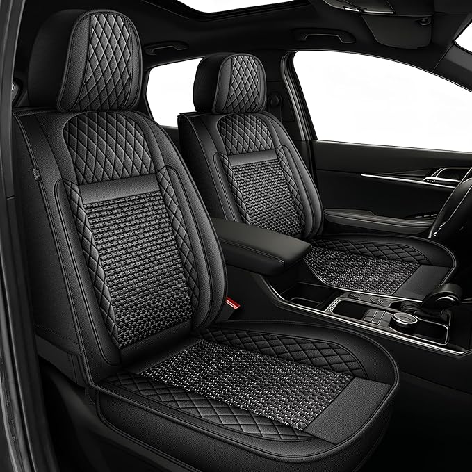 TTX LIGHTING for VW Passat 1999-2022 Car Seat Covers, Breathable Ice Silk & Leather Seat Protector, Cool & Anti-Sweat for Long Driving, Airbag Compatible, 5 Seats Full Set (Black)
