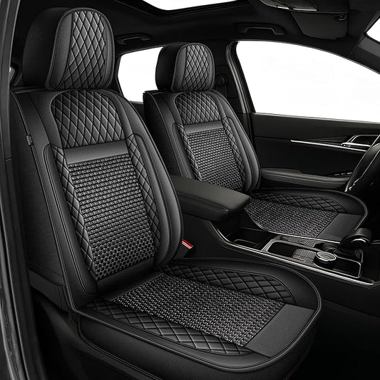 TTX LIGHTING for Ford Taurus 2002-2019 Car Seat Covers, Breathable Ice Silk & Leather Seat Protector, Cool & Anti-Sweat for Long Driving, Airbag Compatible, 5 Seats Full Set (Black)