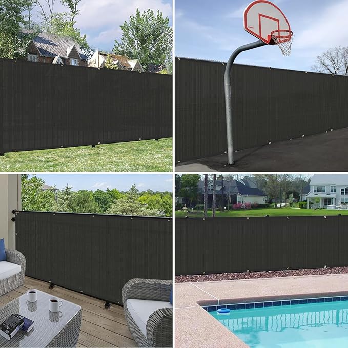 Windscreen4less Privacy Fence Screen Heavy Duty Windscreen Fencing Mesh Fabric Shade Net Cover with Brass Grommtes for Outdoor Wall Garden Yard Pool Deck, 8'x240' Black