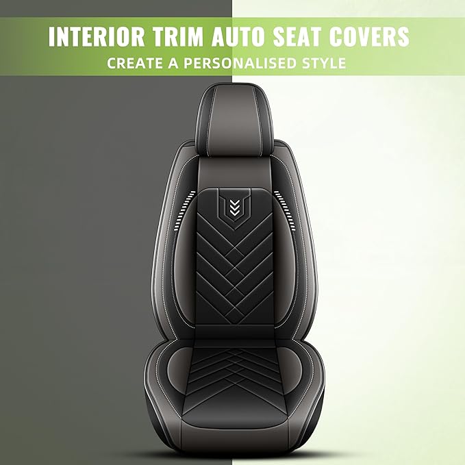 AOMSAZTO Front Seat Covers Fit for Nissan Maxima 2011-2023 Waterproof Faux Leather Car Seat Cover Compatible with Airbag(2PCS Front, Black&Grey)