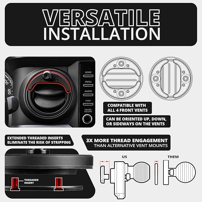 Tackform Link Vent Phone Mount Compatible with 2016-2023 Toyota Tacoma and 2014-2021 Toyota Tundra | Aluminum | Zero Slip | Compatible with MagSafe | Universal Magnetic Holder | 2" Arm | Orange Knob