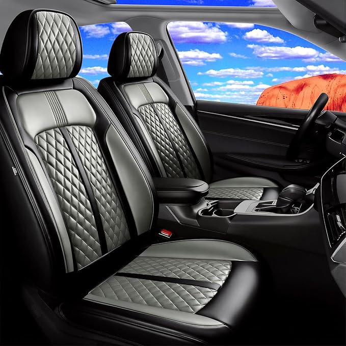 Fit Mazda 6 Car Seat Covers for Select Mazda 6 2007-2021 - Premium Full Coverage Leather, Airbag Compatible, Luxury Waterproof All Weather Seat Cushion Protector, Full Set, Black+Gray