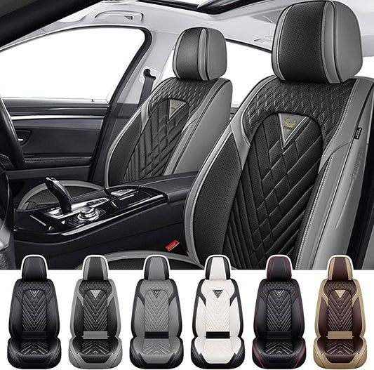 Truck Seat Covers for Ford Bronco 2021-2026, Waterproof Premium Leather Full Coverage Car Seat Cover, Muscle Sport Style Auto Interior Seat Cover Sets (Front Set/Gray Black)