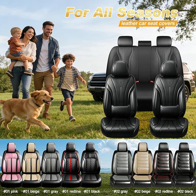 Fit Equinox Car Seat Covers (Front Pair) for Select Chevrolet/Chevy Equinox 2007-2026 - Premium Full Coverage Leather, Airbag Compatible, Waterproof & All Weather Seat Cushion Protector, Black