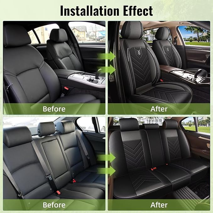 AOMSAZTO Car Seat Covers Fit for Hyundai Elantra 2017-2025 2026 Full Set Premium Seat Covers Waterproof Leather Automotive Seat Cushion Protector Compatible with Airbag(5 Seats,Black&Grey)
