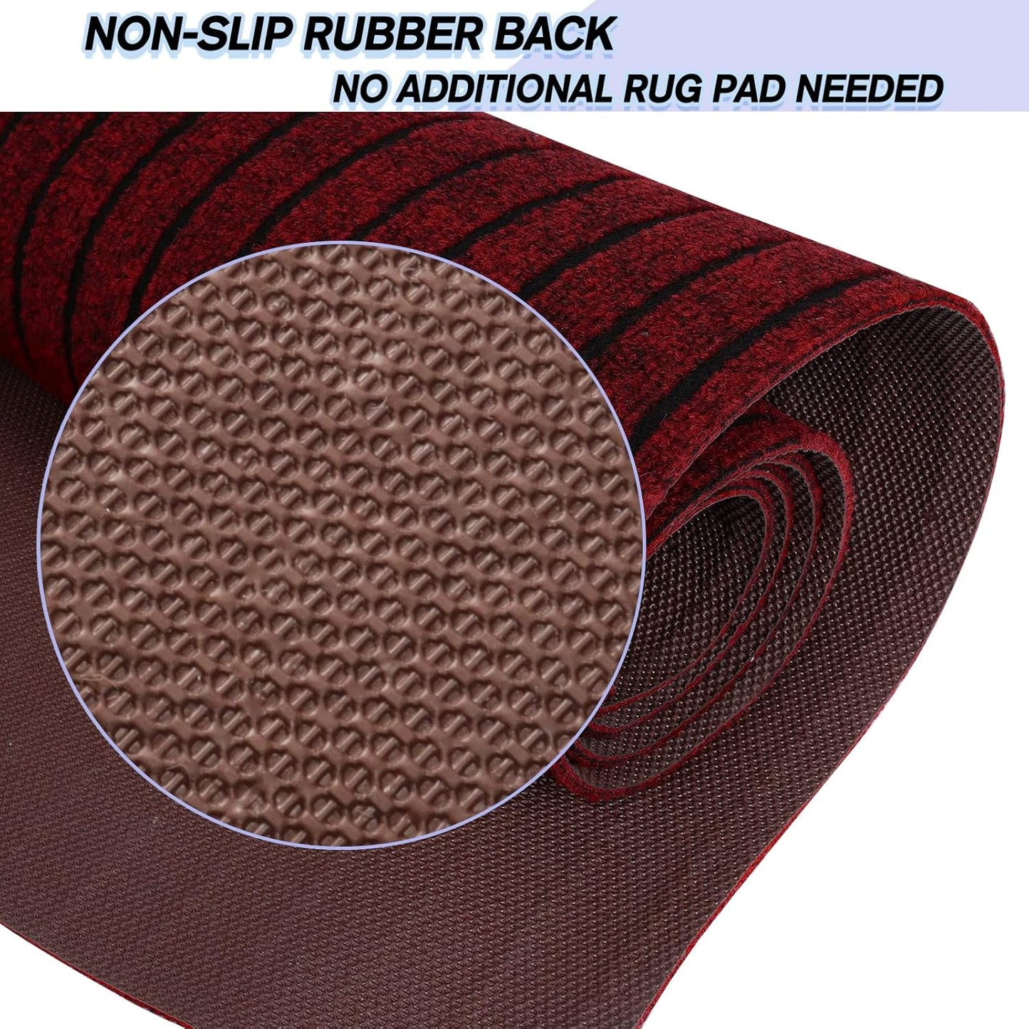 Custom Size Backed Non-Slip Area Rugs Runner, Easy Clean, Waterproof Runner Rugs for Hallway Entryway, Kitchen, Laundry, 3FT x 56FT, Red Stripe