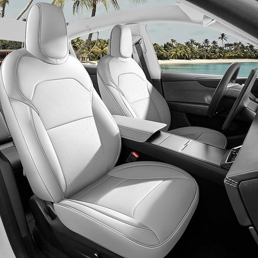 Seat Cover for Tesla Model Y Juniper 2025 2026 Custom Fit Leather Seat Cover Full Set Compatible Airbag Seat Cushion Cover (Model Y Gray-25-26)