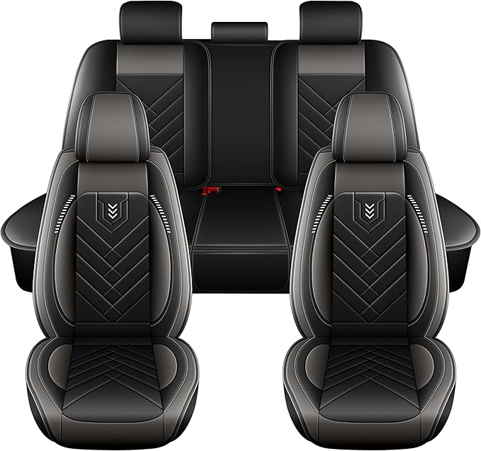 AOMSAZTO Car Seat Cover for Chevrolet Chevy Malibu 2009-2025 2026 Full Set, Leather Car Seat Protector Waterproof, Non Slip Car Seat Cushion, Interior Seat Covers Automotive Accessories - Black&Grey