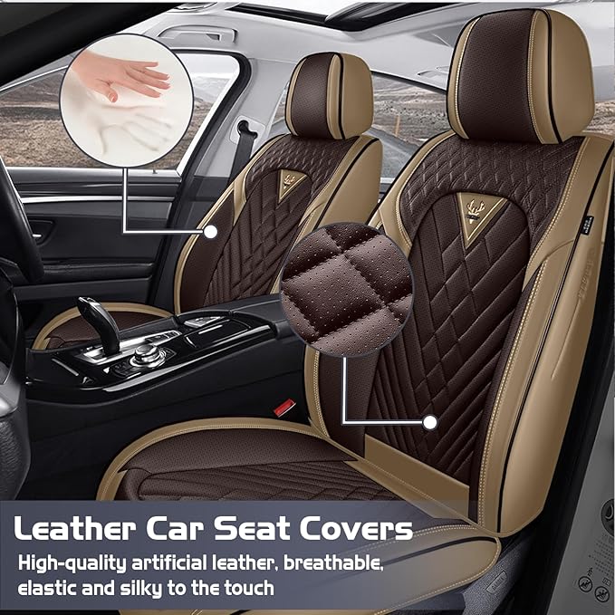 Truck Seat Covers for Ford Ranger 2019-2026, Waterproof Premium Leather Full Coverage Car Seat Cover, Muscle Sport Style Auto Interior Seat Cover Sets (Full Set/Brown Coffee)