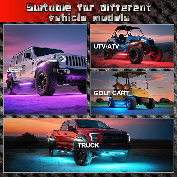 12 Pods RGBW LED Rock Lights for Truck Jeeps Trailer Off Road Van ATV UTV RV, Waterproof Multicolor Neon Underglow Kit with APP/RF Remote Control&Brake Red Function,12V Pure White Underbody Lights