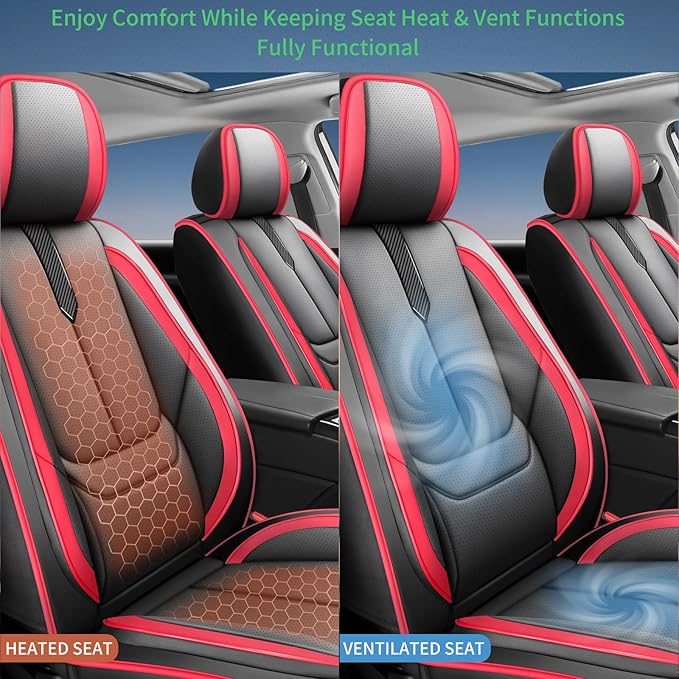 Fit Avalon Car Seat Covers for Toyota Avalon 2001-2024 2025 2026 -Upgraded Premium Waterproof & Breathable Leather,Airbag Compatible,All-Weather Seat Cushion Protector,2 Front/Black-Red