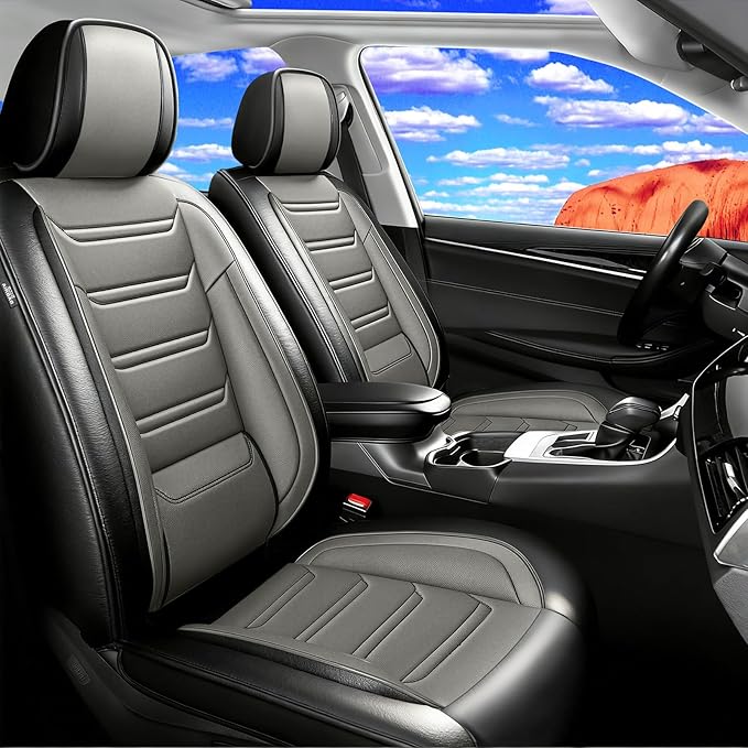 Fit Tahoe Car Seat Covers for Select Chevrolet/Chevy Tahoe 2000-2025 2026 - Full Coverage Leather, Waterproof & All Weather Seat Cushion Protector, Full Set, Black+Gray