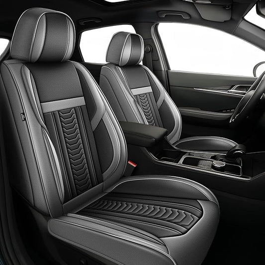 TTX LIGHTING for Subaru Crosstrek 2016-2026 Seat Covers: Waterproof Leather Seat Protector with Airbag Compatible (2 Front Seats,Black&Gray)