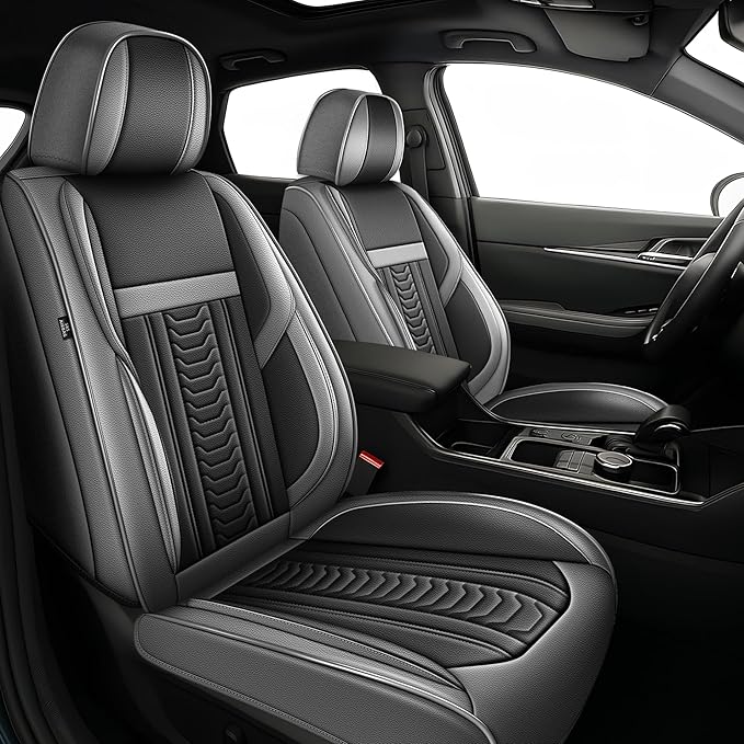 TTX LIGHTING for Kia Forte 2010-2026 Seat Covers: Waterproof Leather Seat Protector with Airbag Compatible (2 Front Seats,Black&Gray)