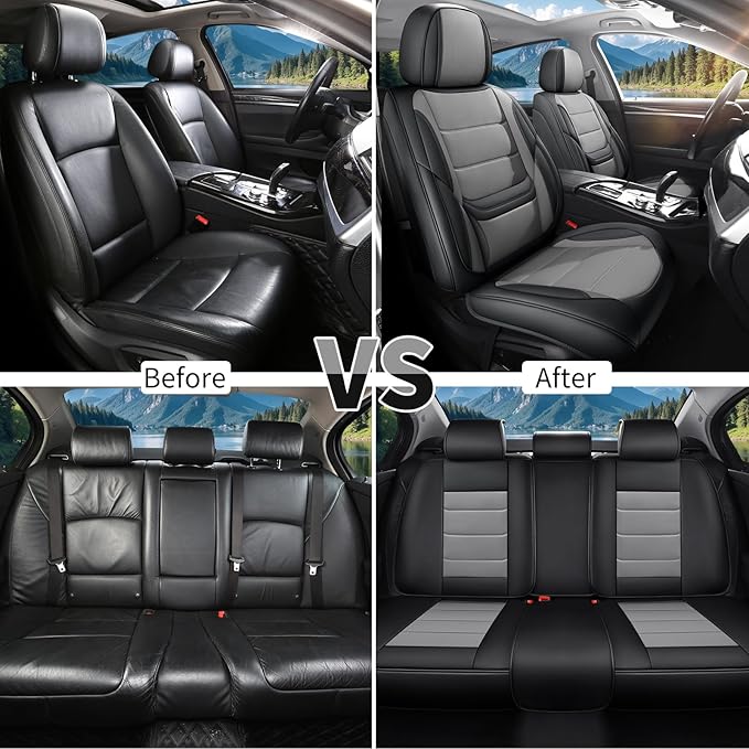 Car Seat Covers Full Set Custom Fit for Mercury Mariner 2005-2011,Premium Faux Leather with Lumbar Support, Breathable, Anti-Slip & Soft Touch(blackgray,Fullset)