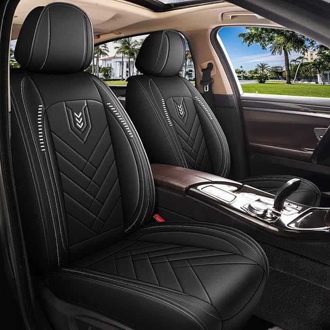 AOMSAZTO Front Seat Covers for Car Fit for Kia Sorento 2007-2025 2026: Premium Seat Covers Waterproof Leather Automotive Seat Cushion Protector Compatible with Airbag(2PCS Front,Black)