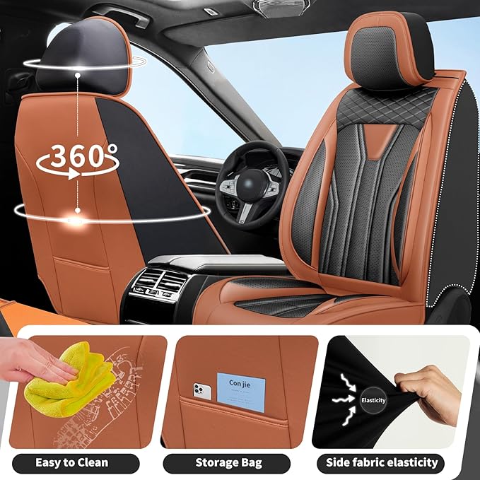 Fit CRV Car Seat Covers Premium Leather for Honda CRV cr-v 2011-2025 2026. Waterproof， Breathable, Scratch-Resistant & All-Weather Seat Cushion Protector (Front Seat,Brown&Black)