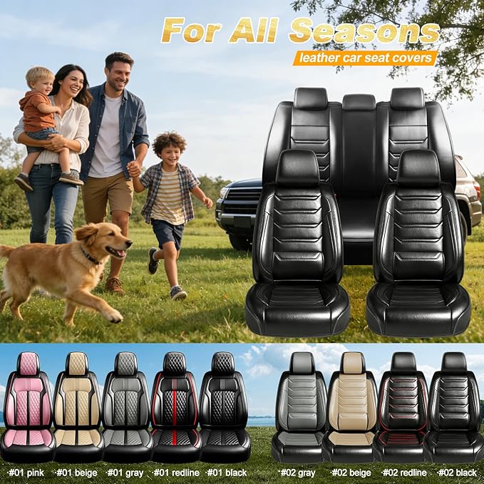 Fit Mazda 6 Car Seat Covers for Select Mazda 6 2007-2021, Premium Full Coverage Leather, Airbag Compatible, Luxury Waterproof All Weather Breathable Seat Cushion Protector, Full Set, Black