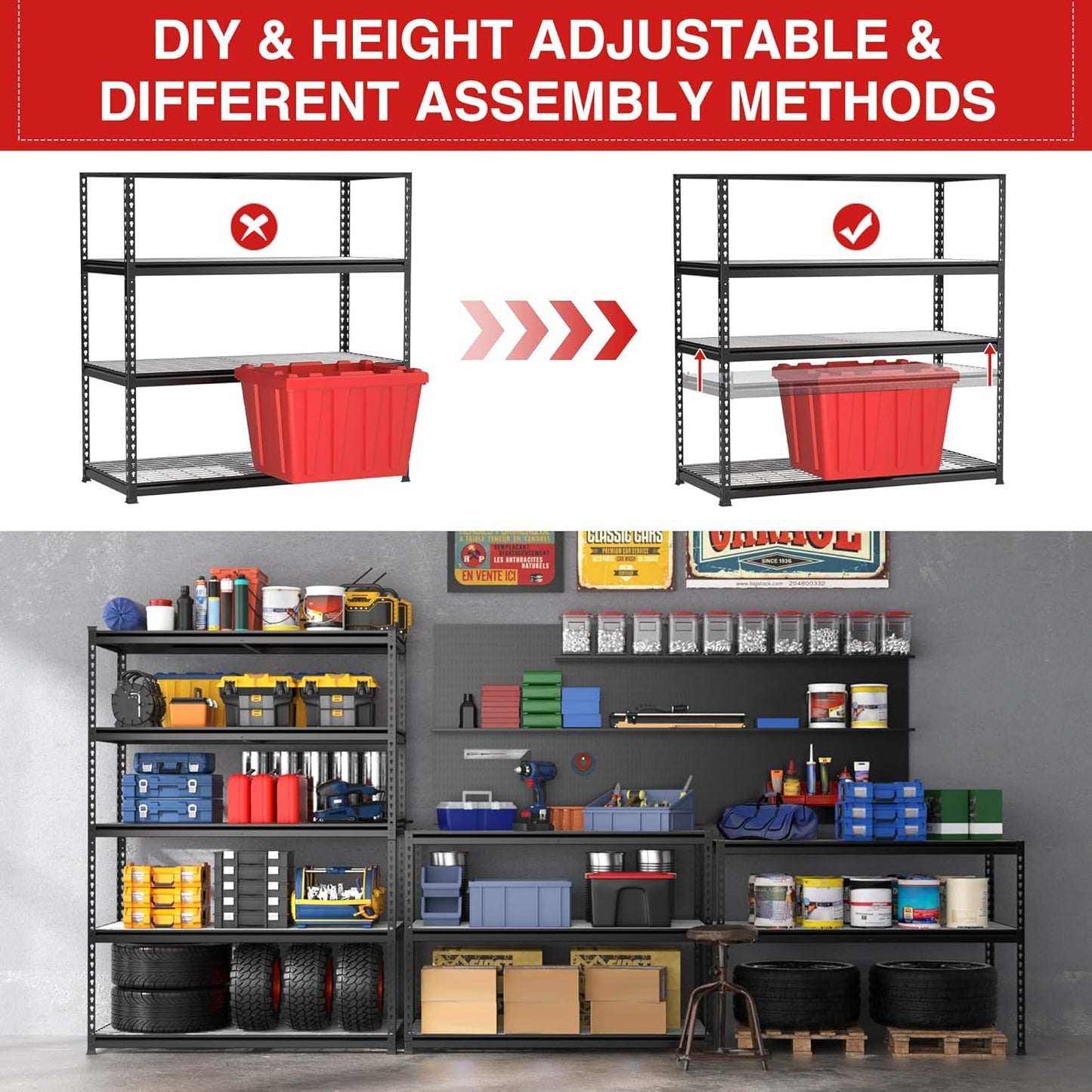 WORKPRO 4000LBS Heavy Duty Shelving, 48”W x 24”D x 72”H, 5-Tier Storage Shelves, Adjustable Metal Shelving, Garage Shelving for Basement, Warehouse, Workshop, 10 Pack