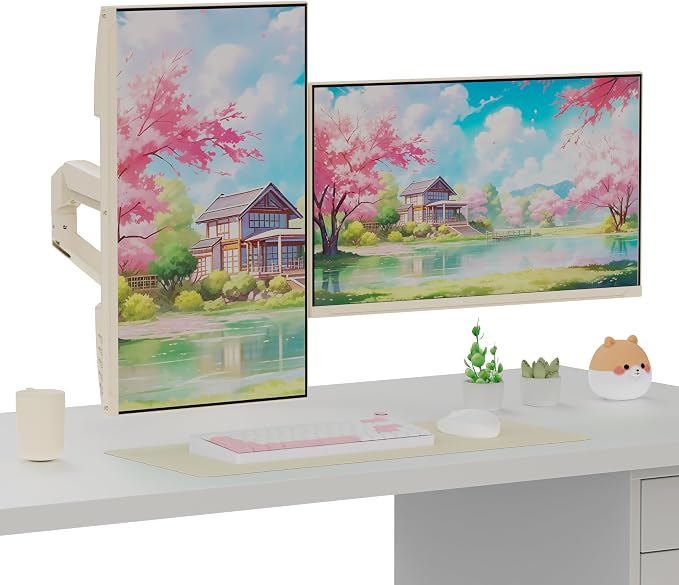 Pixio PS1D Wave Beige Dual Monitor Arm Stand Desk Mount