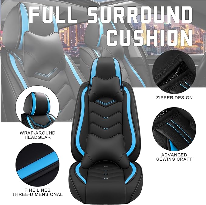CTDS Car Seat Covers for Toyota RAV4 2000-2026, Stylish Sport Seat Cover, Premium Nappa Leather Car Seat Cover. Automobile Seat Covers Sets.(Luxury 5 Seats/Black Blue)