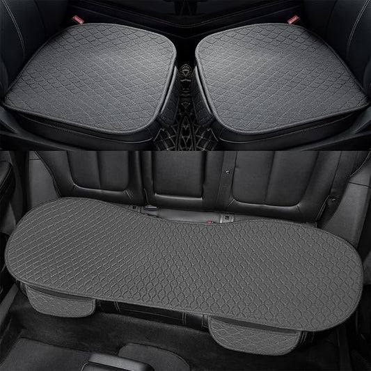 Linen Car Seat Covers, Back Seat Cover for Cars Include 1 Pair Front Car Seat Cover Protectors and 1 Rear Bench Cover with Breathable Linen and Non-Slip Universal Fits SUVs,Cars,Sedans (Deep Grey)