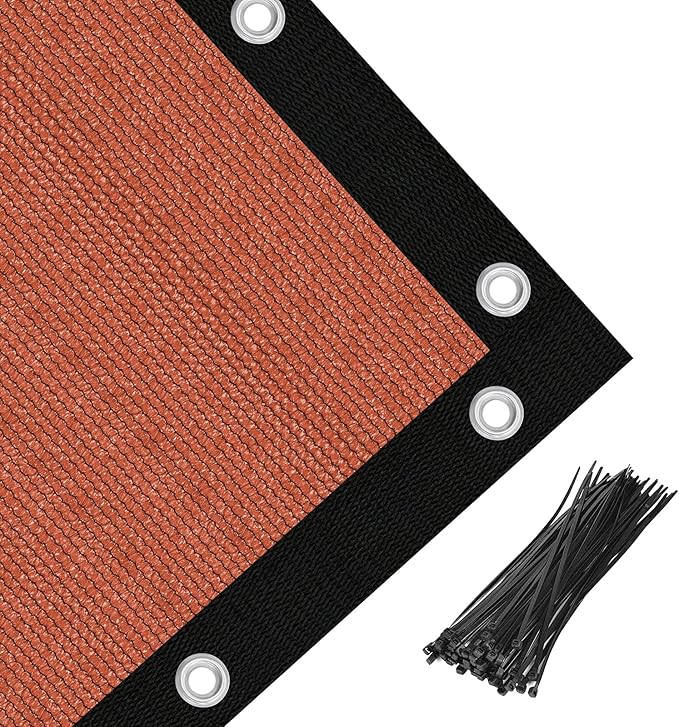 Amagenix 90% Pergola Shade Cover 16' X 16' Sun Shade Cloth with Grommets for Outdoor Garden Patio Porch, Commercial Grade 200 GSM - Cable Zip Ties Included (We Customized) GN108, Rust Red