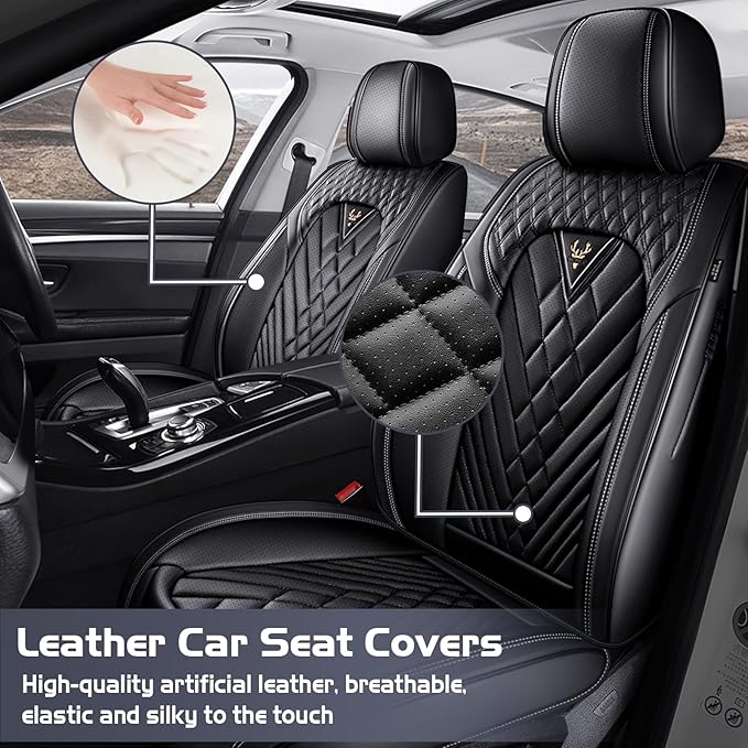 Truck Seat Covers for GMC Sierra 1500 2007-2026, Waterproof Premium Leather Full Coverage Car Seat Cover, Muscle Sport Style Auto Interior Seat Cover Sets (Front Set/Black)