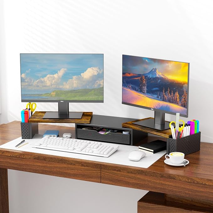 Spacrea Metal Desk Organizers and Accessories, Dual Monitor Stand Riser