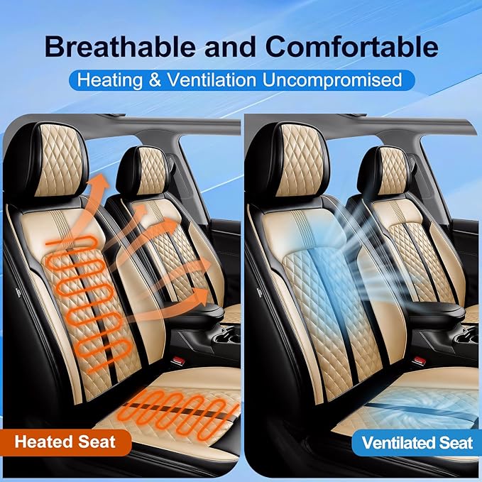 Fit CX-7 Car Seat Covers for Mazda CX7 2006-2012, Full Coverage Leather, Airbag Compatible & Scratch-Resistant, Waterproof All Weather Seat Protector, Full Set, Black+Beige