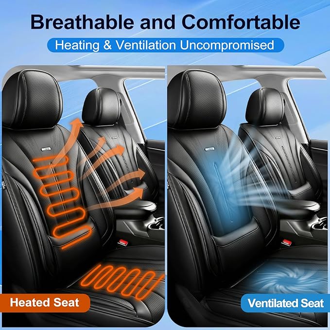 Fit Equinox Car Seat Covers (Front Pair) for Select Chevrolet/Chevy Equinox 2007-2026 - Premium Full Coverage Leather, Airbag Compatible, Waterproof & All Weather Seat Cushion Protector, Black