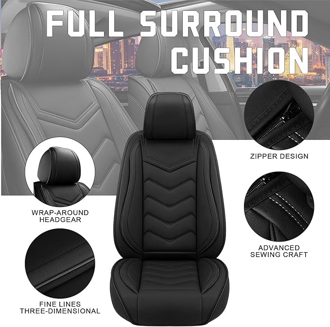 CTDS Car Seat Covers for Honda HR-V 2016-2026, Stylish Sport Seat Cover, Premium Nappa Leather Car Seat Cover. Automobile Seat Covers Sets.(Standard 2 Seats/Pure Black)
