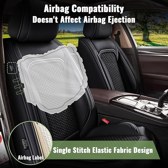 Car Seat Covers Front Seats for Toyota Highlander 2008-2025 2026: Breathable Cool Ice Silk Leather Seat Covers (Black)