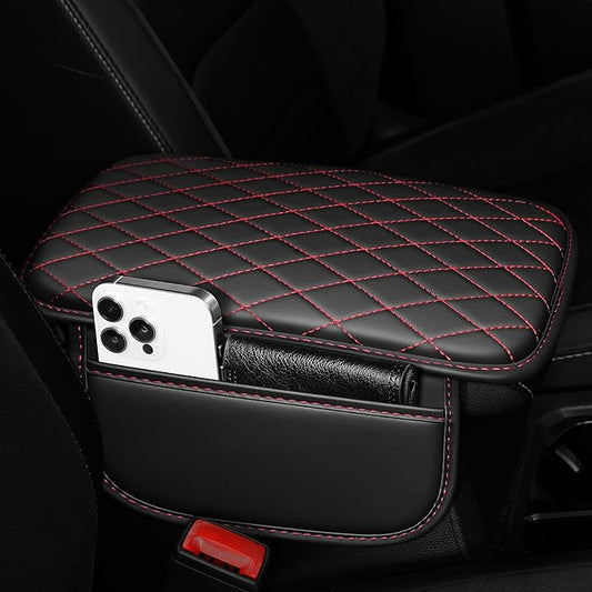 Center Console Cover for Cars Fit for Jeep Cherokee Leather Armrest Covers with 2 Storage Bags(Black&Red)