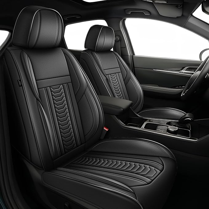 TTX LIGHTING for Chevy Traverse 2018-2026 Seat Covers: Waterproof Leather Seat Protector with Airbag Compatible (2 Front Seats,Black)