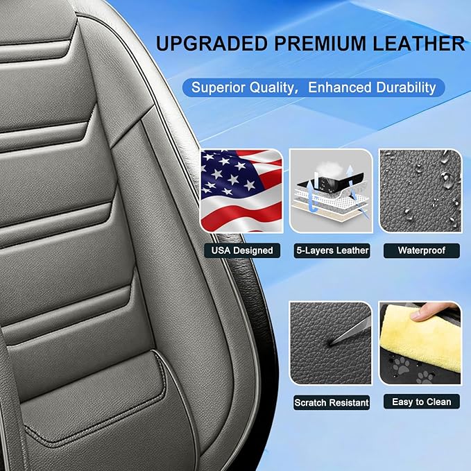 Fit Blazer Car Seat Covers for Select Chevrolet/Chevy Blazer 2019-2026, Premium Full Coverage Leather, Airbag Compatible, Waterproof All Weather Seat Cushion Protector, Full Set, Black+Gray