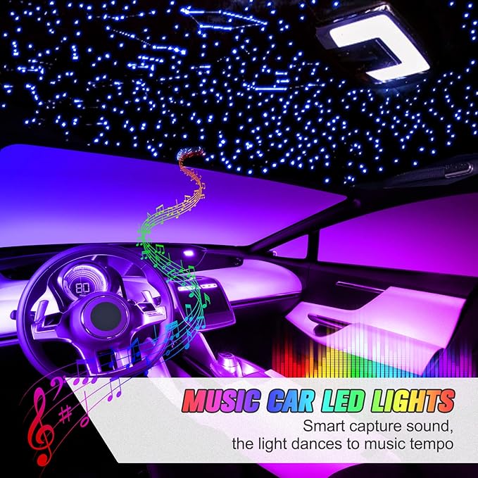 16W Starlight Headliner Kit, Star Lights for Car Roof&Home Decoration, Fiber Cable 500pcs*0.03in*13.1ft RGBW Star Light Headliner with Bluetooth APP/Remote Control/Music Mode